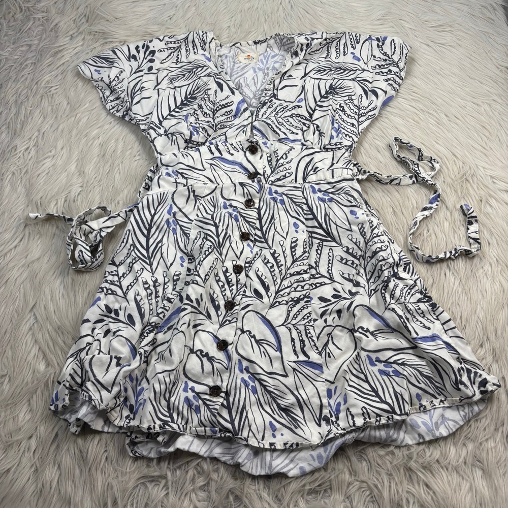Marine Layer Women's XS White Black Blue Leaf Print Camila Mini Dress Preppy